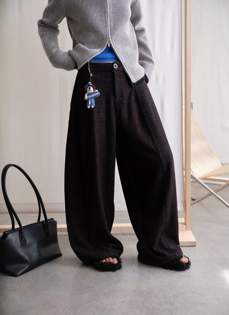 レディースカジュアルファッション ベルト付きゆったりワイドシルエットパンツ