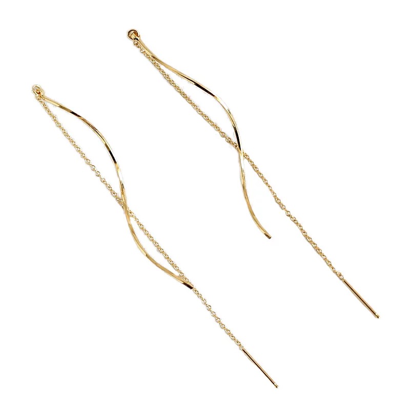 レディースピアス 曲線美波打ち細身チェーン垂れ下がりピアス