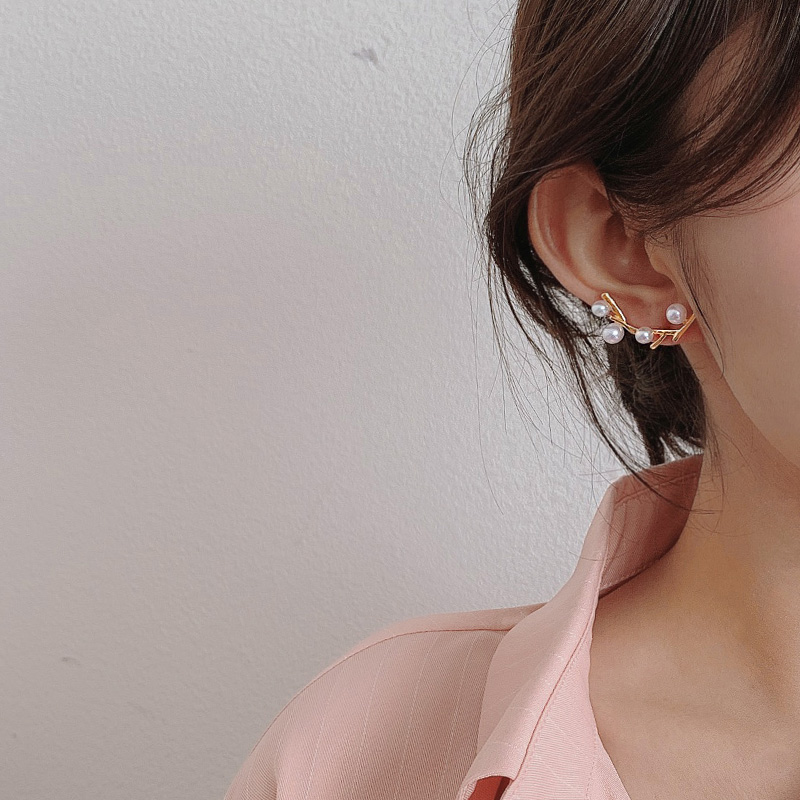 レディースピアス パール付きブランチデザインスタッドピアス