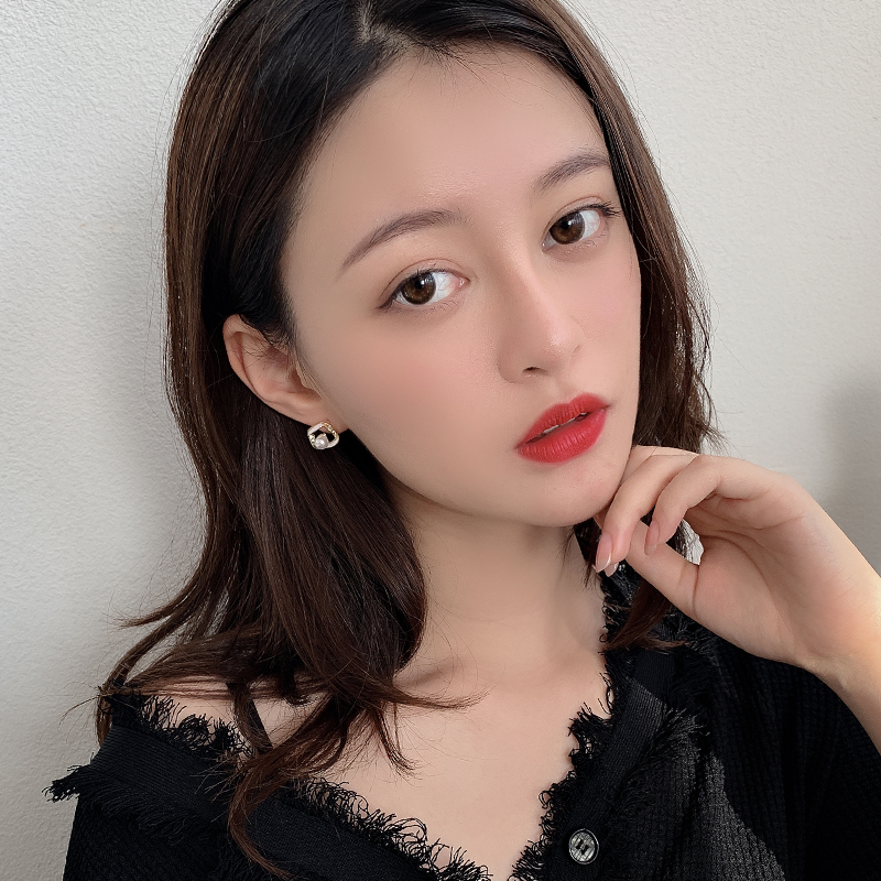 レディースピアス 真珠四角フレーム輝石スタッドピアス