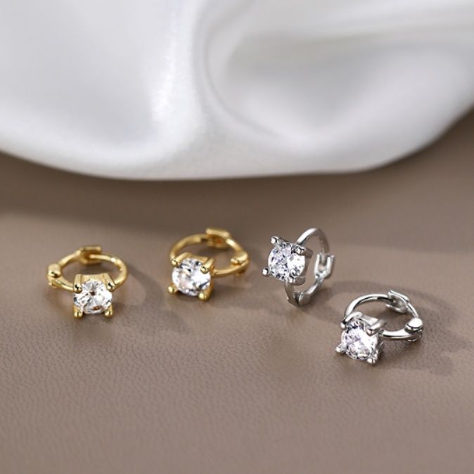 レディースピアス 一粒宝石付き小さめフープピアス