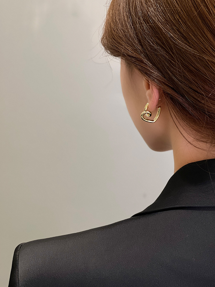 レディースピアス 二重デザインメタルスタッドピアス