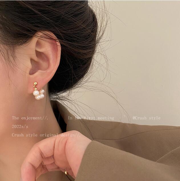 ピアスレディース 真珠フープフックピアス 上品な女性用アクセサリー