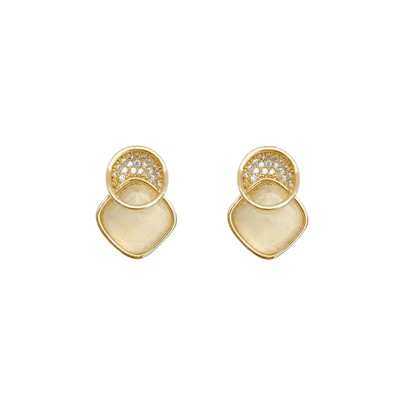 レディースピアス 二連サークルストーン付きスクエアスタッドピアス