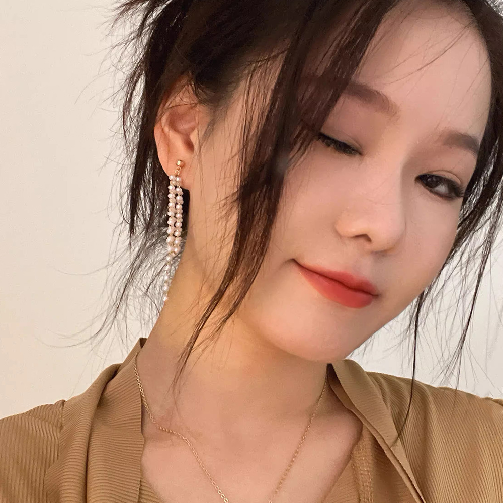 ピアスレディース 真珠ロングピアス 揺れる上品な韓国風