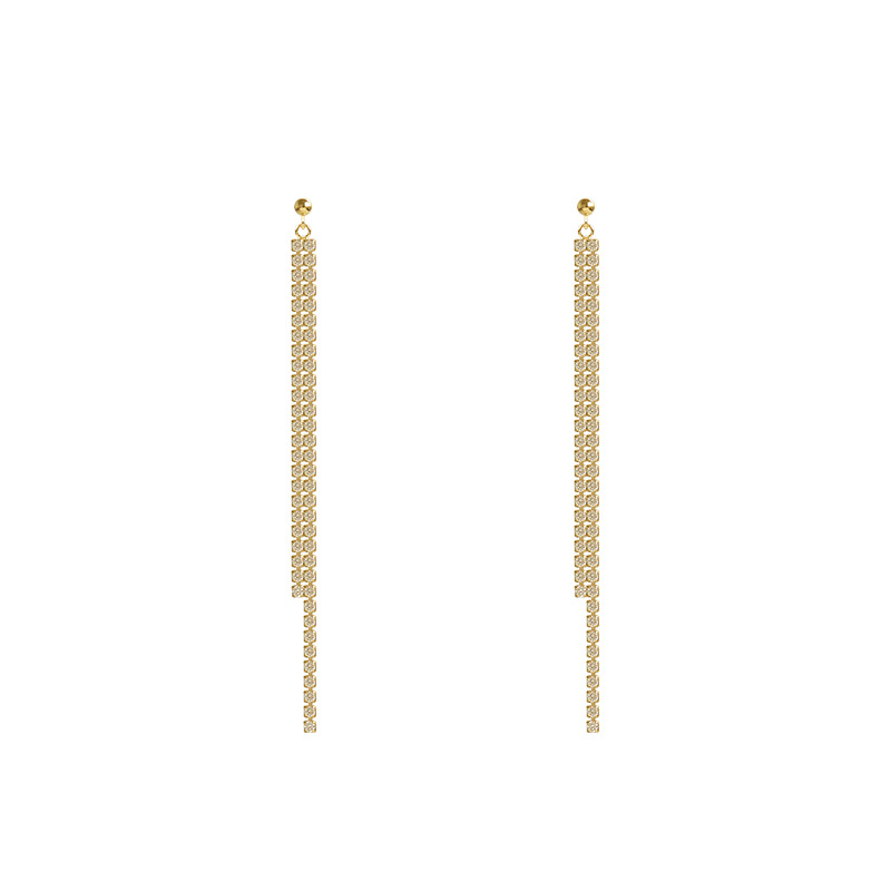 レディースピアス 煌めき連鎖ストレートロングピアス