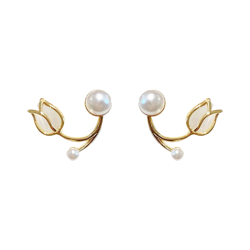 レディースピアス チューリップモチーフとパールスタッドピアス