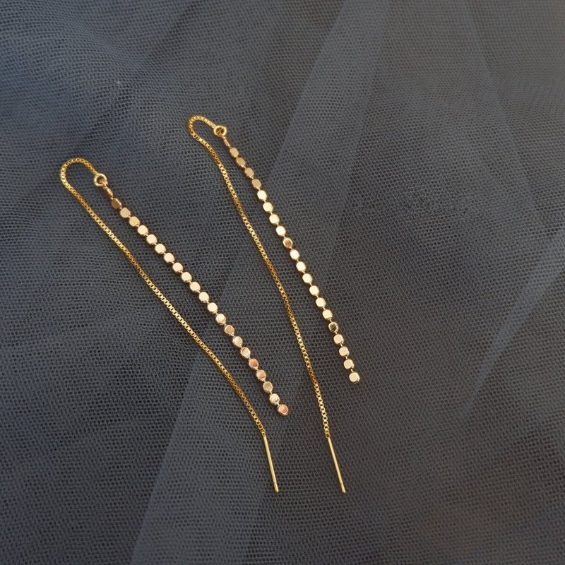 レディースピアス 連続小粒丸玉チェーン糸通し揺れるピアス