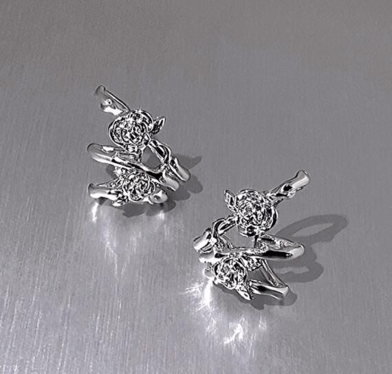 ピアスレディース 薔薇デザインフックピアス 花モチーフアクセサリー