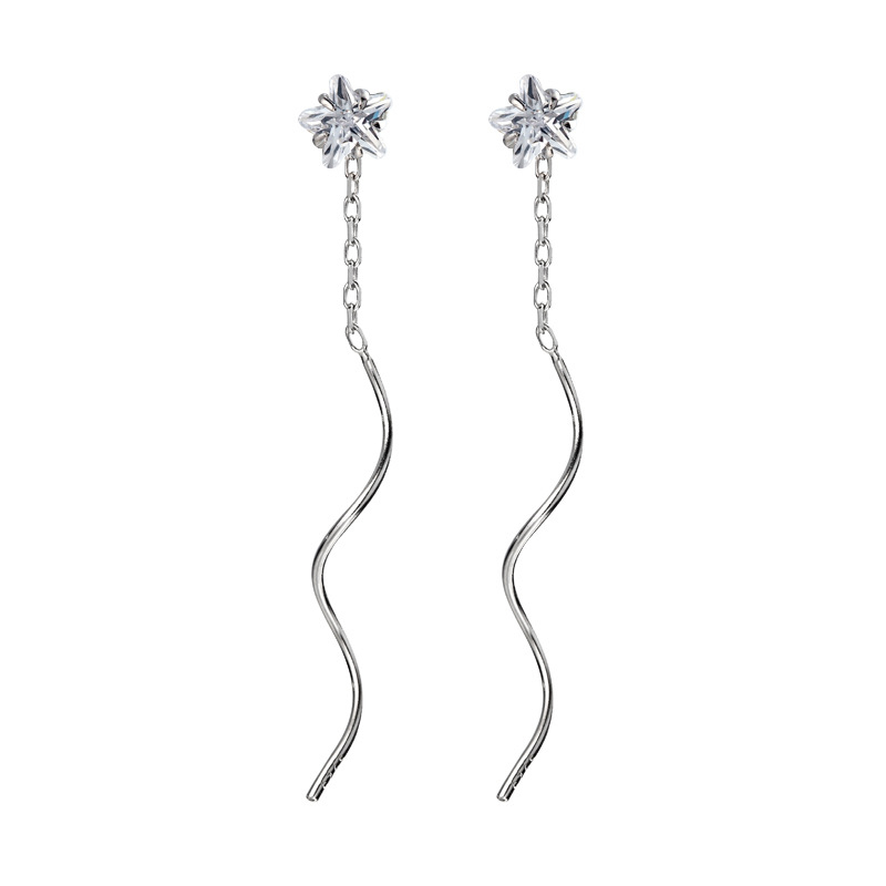 レディースピアス 星形ジルコニア波型チェーン揺れるピアス