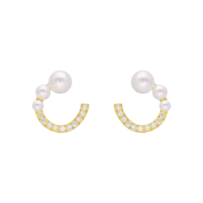 レディースピアス 真珠と輝石の半円モチーフスタッドピアス