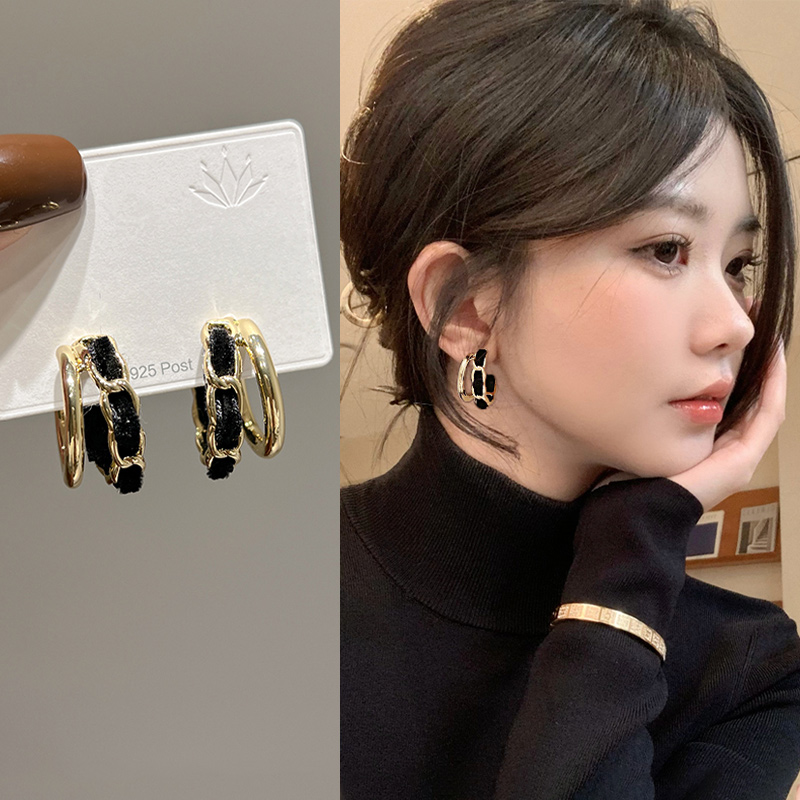 ピアスレディース 天然石装飾付き上品フープピアス