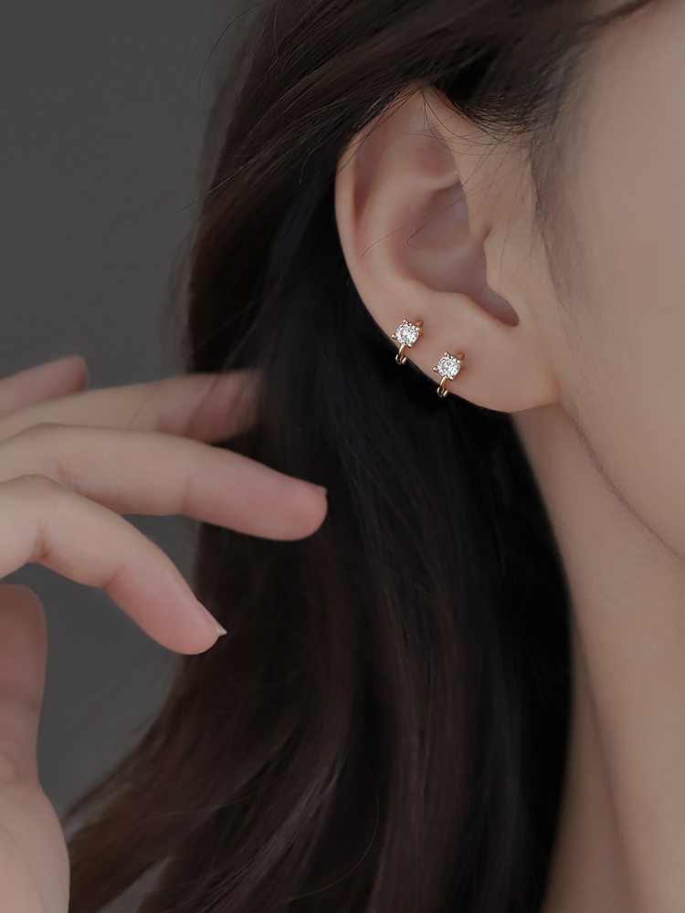 レディースピアス 一粒宝石付き小さめフープピアス