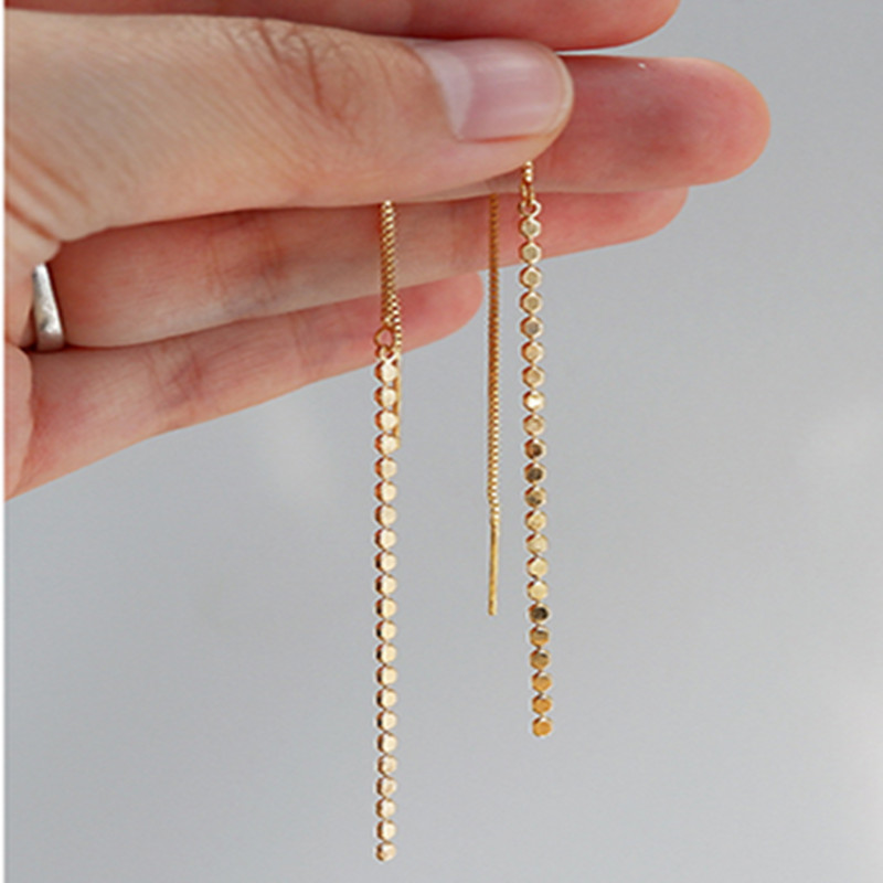 レディースピアス 連続小粒丸玉チェーン糸通し揺れるピアス