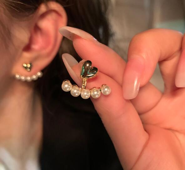 ピアスレディース 韓国風ハートパールスタッドピアス トレンド飾りアクセサリー