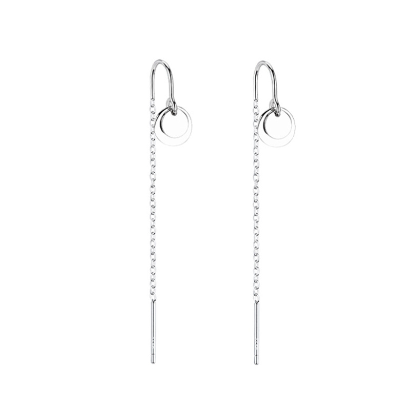 レディースピアス 丸プレート付き繊細チェーン揺れるピアス