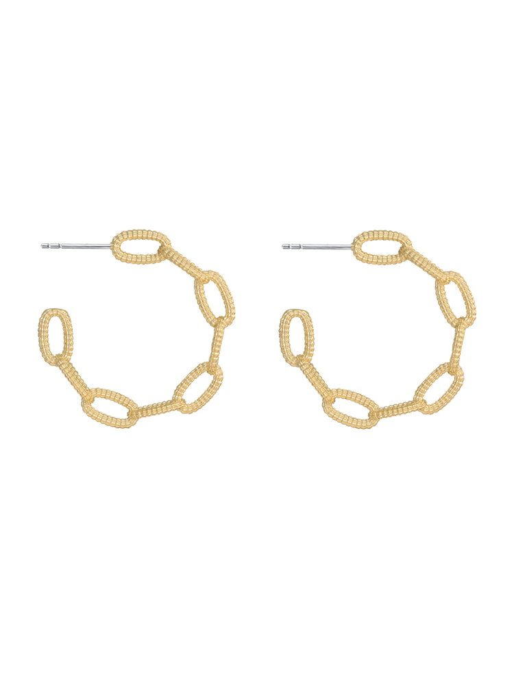 レディースピアス 透かし模様チェーンフープスタッドピアス