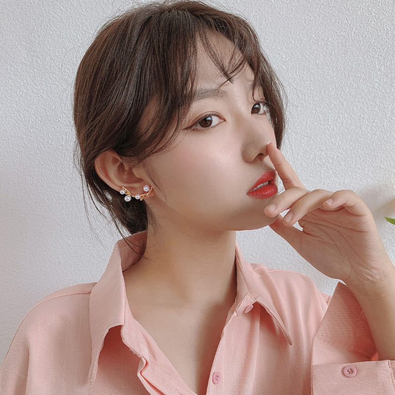 レディースピアス パール付きブランチデザインスタッドピアス