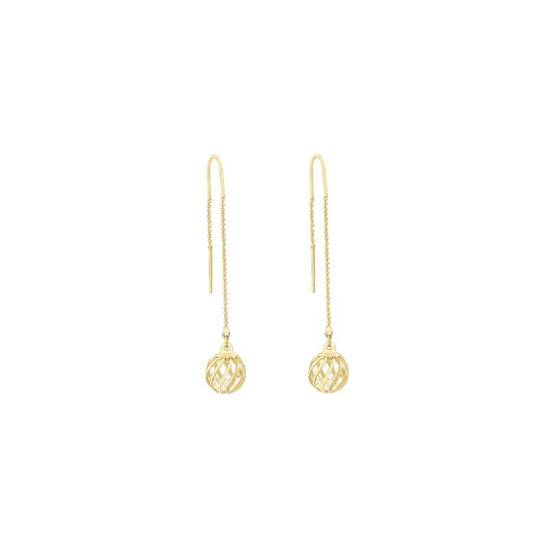 レディースピアス 透かし模様球体チャーム付き繊細チェーンピアス