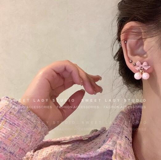 ピアスレディース 可愛いピンクリボン蝶結びスタッドピアス