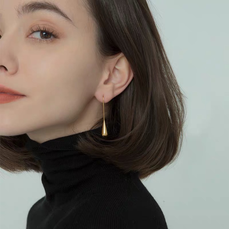 レディースピアス しずく型ロングドロップフックピアス