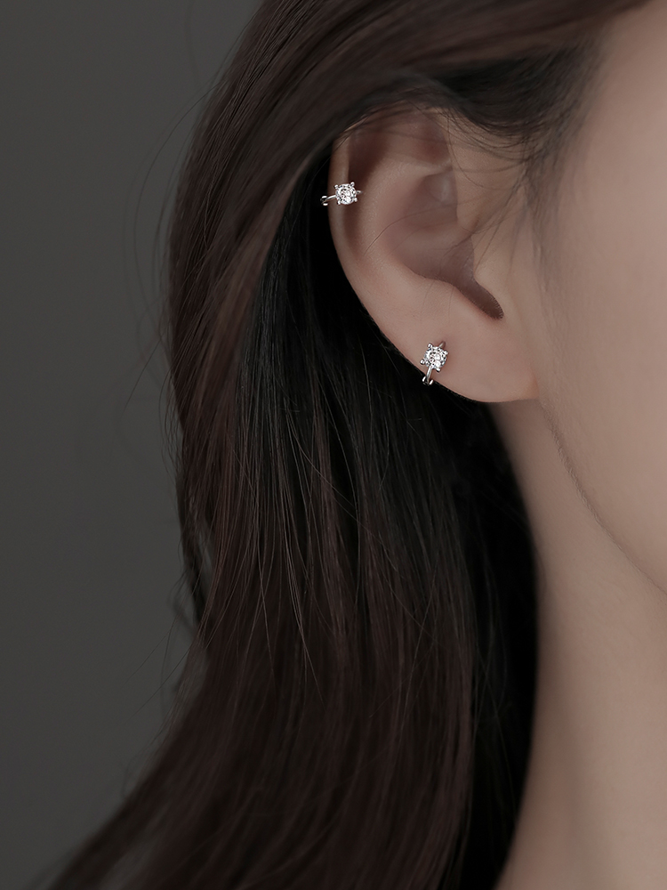 レディースピアス 一粒宝石付き小さめフープピアス