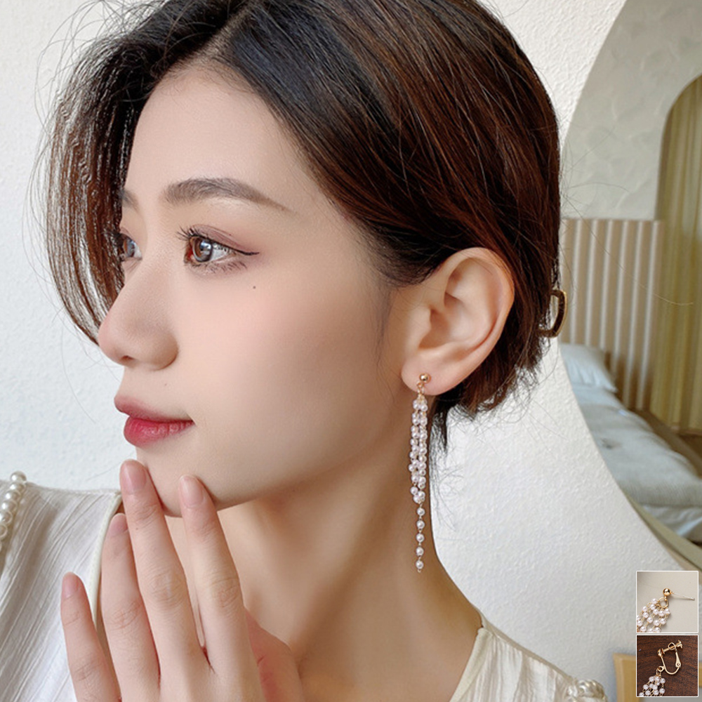 ピアスレディース 真珠ロングピアス 揺れる上品な韓国風