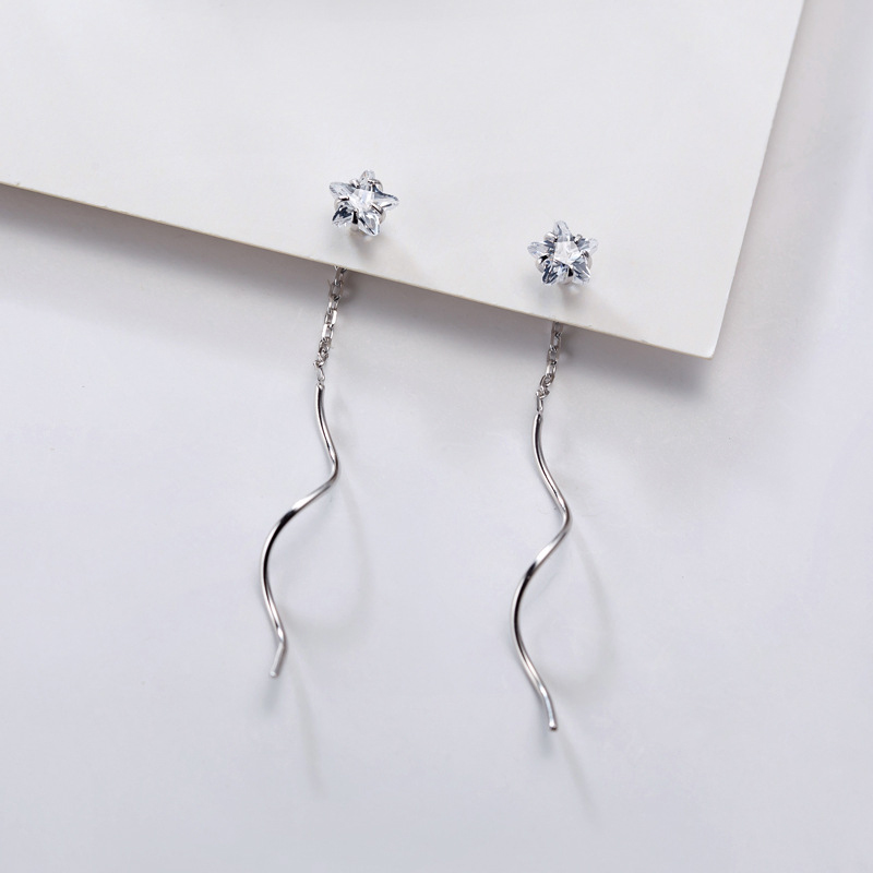 レディースピアス 星形ジルコニア波型チェーン揺れるピアス