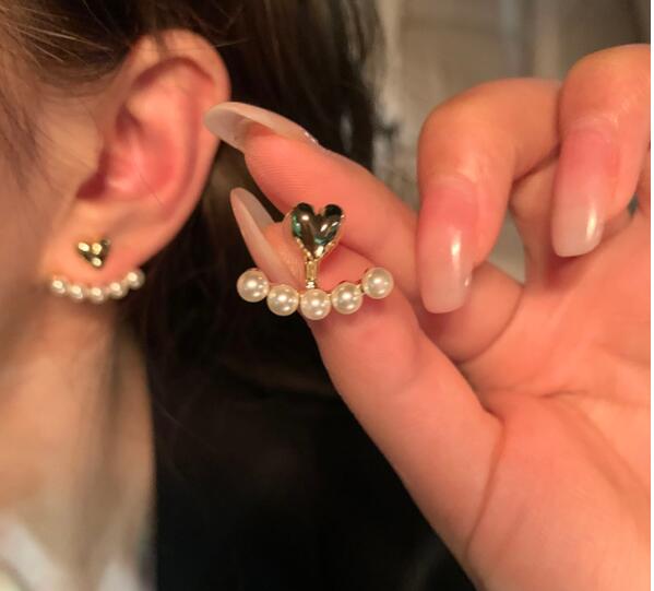 ピアスレディース 韓国風ハートパールスタッドピアス トレンド飾りアクセサリー