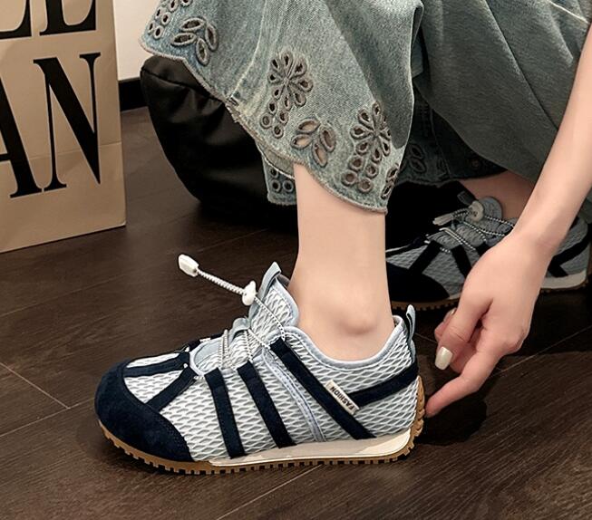 レディーススリッポン 厚底メッシュ運動靴 透湿韓国風レトロスニーカー