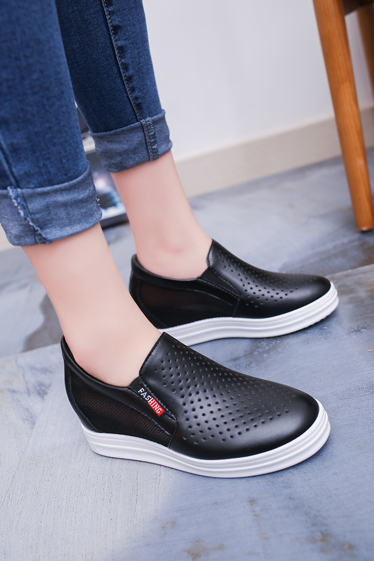 レディーススリッポン 春夏新作 厚底スニーカー 軽量通気性 美脚効果 レザー調