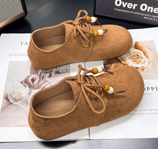 レディーススリッポン 幅広対応 丸つま先合皮ローファー風フラット靴