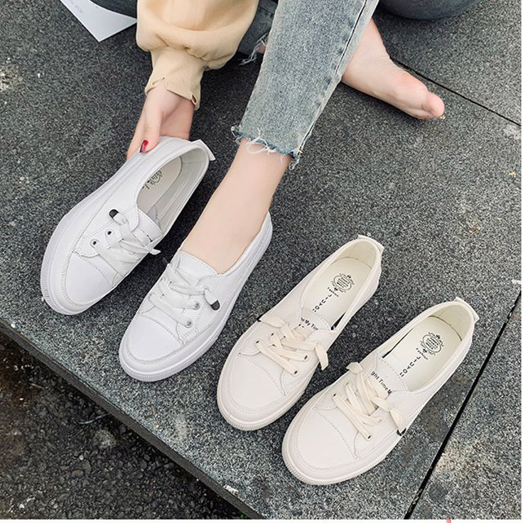 レディーススリッポン 厚底ベーシック靴紐スニーカー 美脚ホワイト