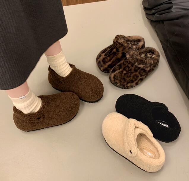 レディーススリッポン ボア付き暖か 厚底