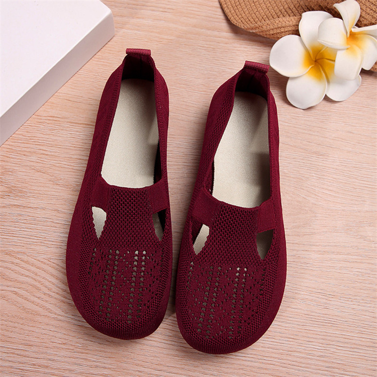 レディーススリッポン 幅広対応 編み込み丸型パンプス 春夏用平底靴