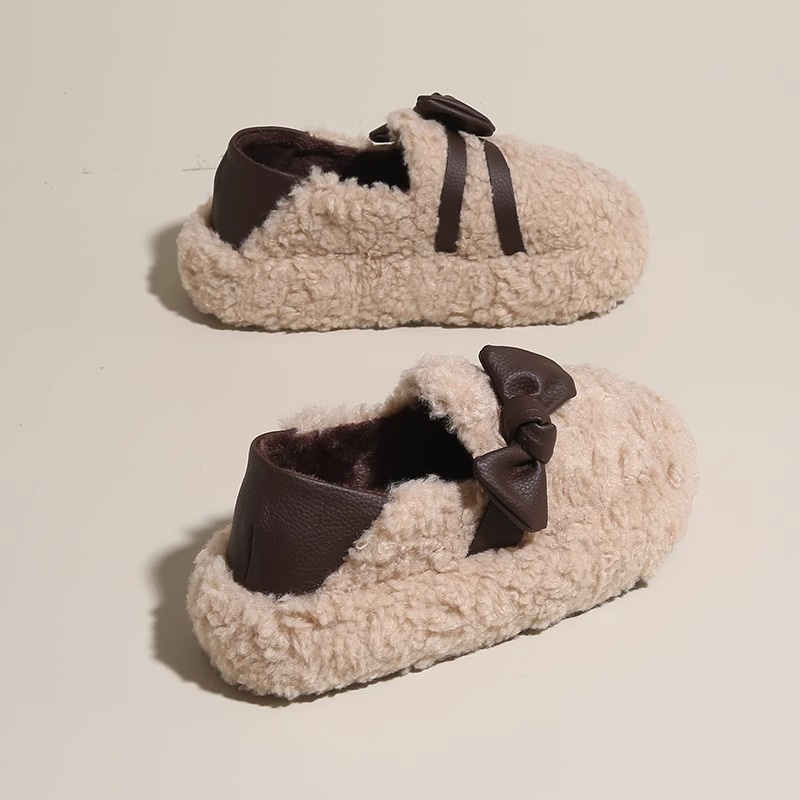 レディーススリッポン 厚底ふわふわボア起毛スリッポン