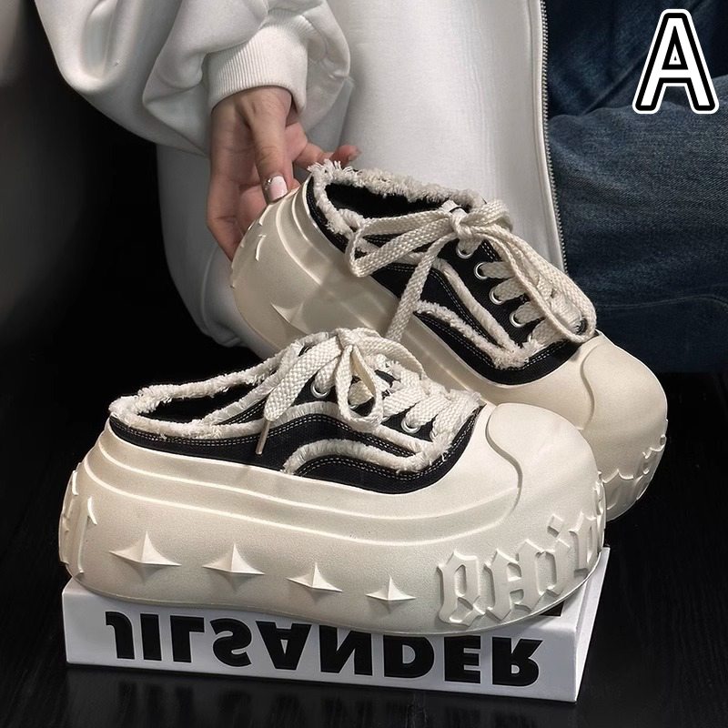 レディーススリッポン 厚底デニムサンダル レディース 編み上げミュール靴