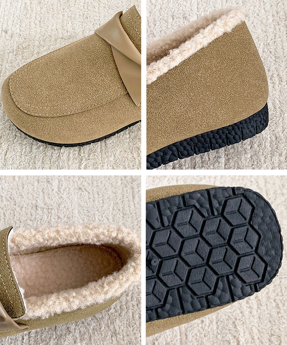 幅広ファーモカシン裏起毛レディーススリッポン