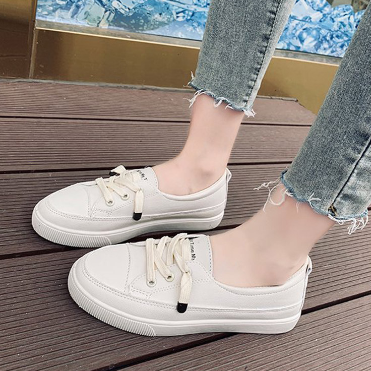 レディーススリッポン 厚底ベーシック靴紐スニーカー 美脚ホワイト