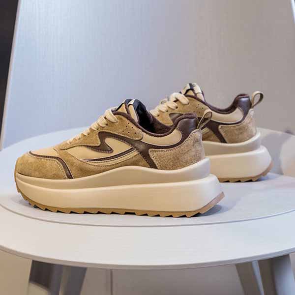 レディーススリッポン 女性用厚底運動靴 裏起毛あったか紐靴 脚長効果