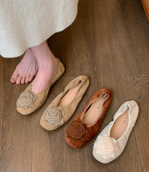 レディーススリッポン 薔薇モチーフ ぺたんこ フラットシューズ