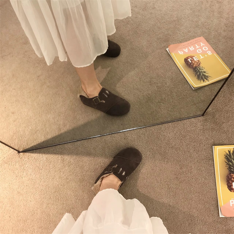 レディーススリッポン 裏起毛厚底スリッポン おしゃれベルト付きもこもこ靴