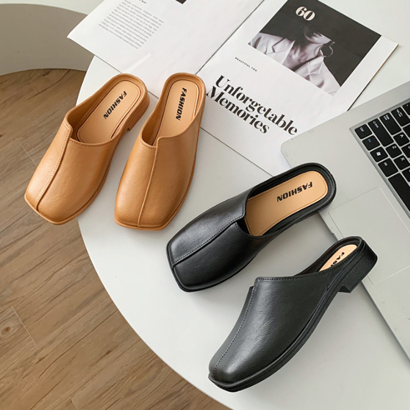 レディーススリッポン 幅広ミュール かかとなし フラット 室内外兼用履き