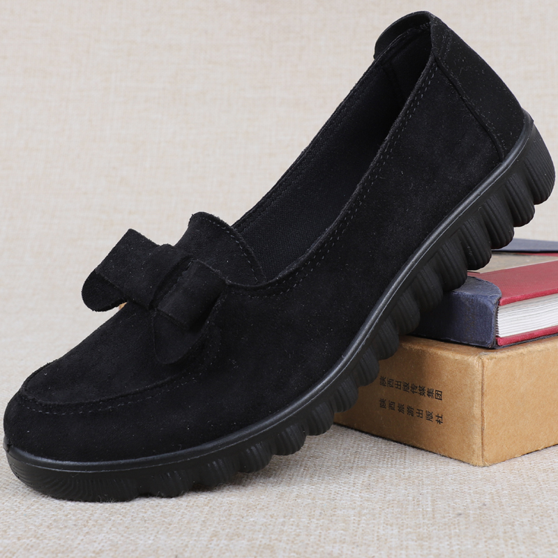 レディーススリッポン リボン付き厚底スリッポンシューズ