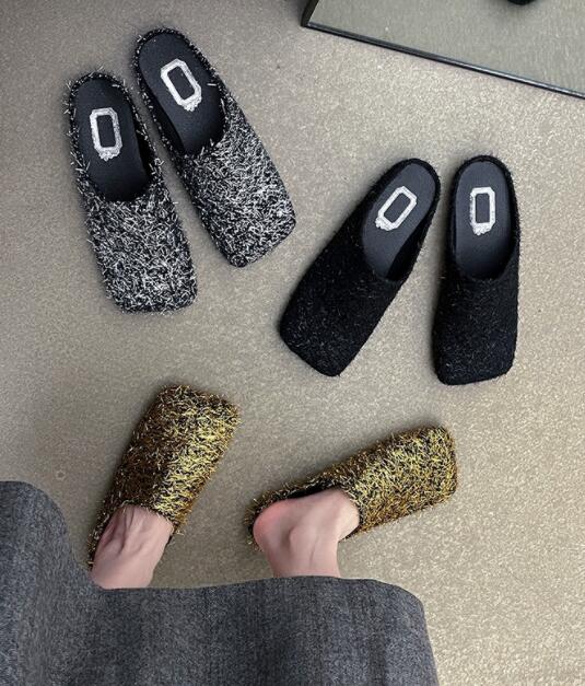 レディーススリッポン レディース ツイード風 スリッポン サンダル