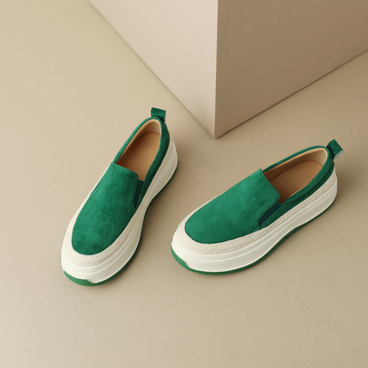 レディーススリッポン 厚底パンプス 本革 歩きやすい春の新作楽福靴