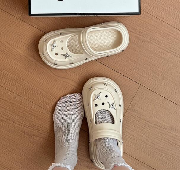 レディーススリッポン 幅広対応女性用厚底つっかけサンダル お出かけ履き