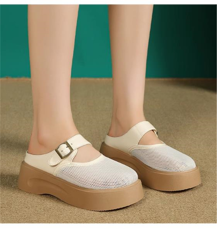 レディーススリッポン 厚底メッシュサンダル ストラップ付き通気性抜群