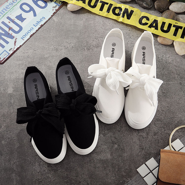 レディーススリッポン リボン付き厚底スリッポン