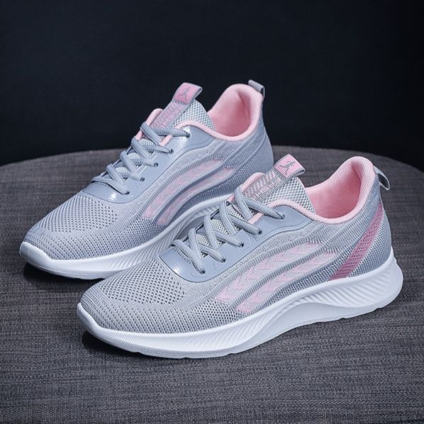 レディーススリッポン 通気性抜群メッシュ編み上げ厚底運動靴